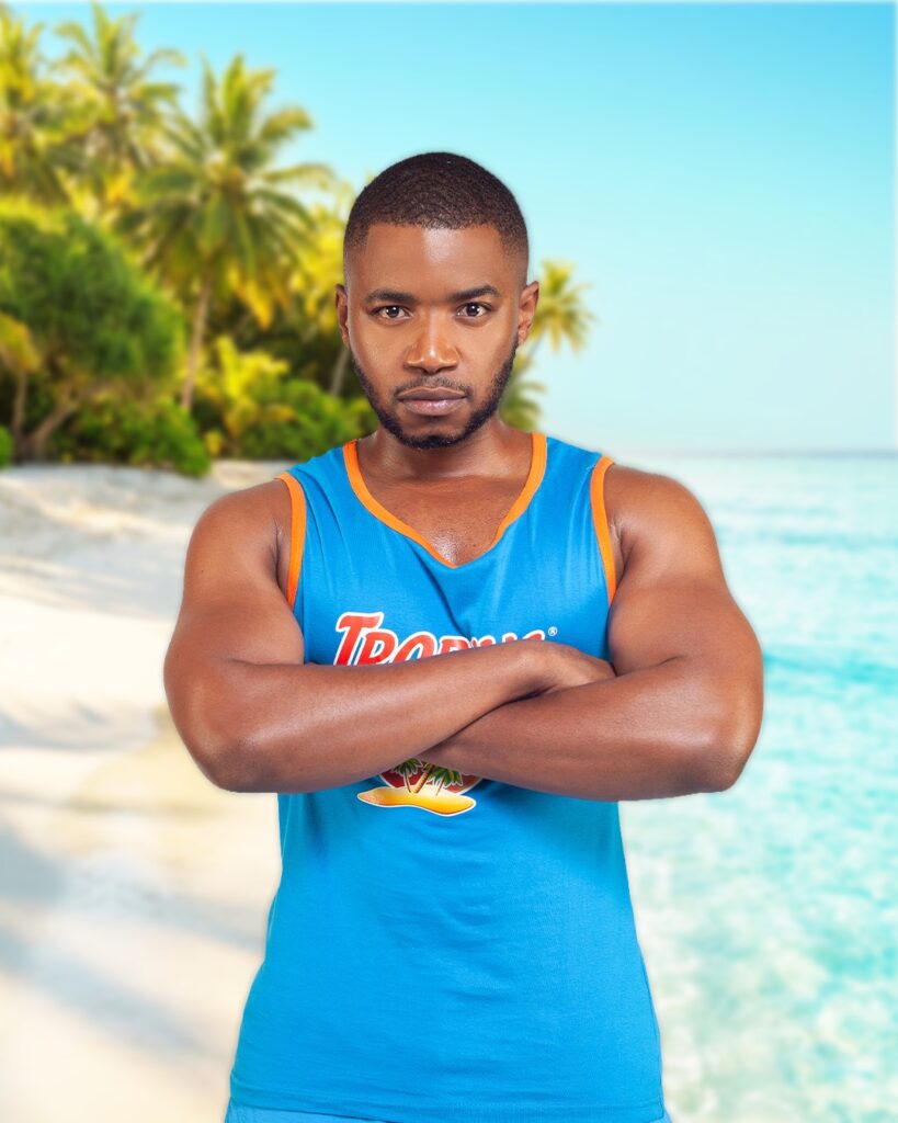Tropika Sandile Mahlangu – Actor and singer, standing casually yet stylishly, showing charisma and playful energy.