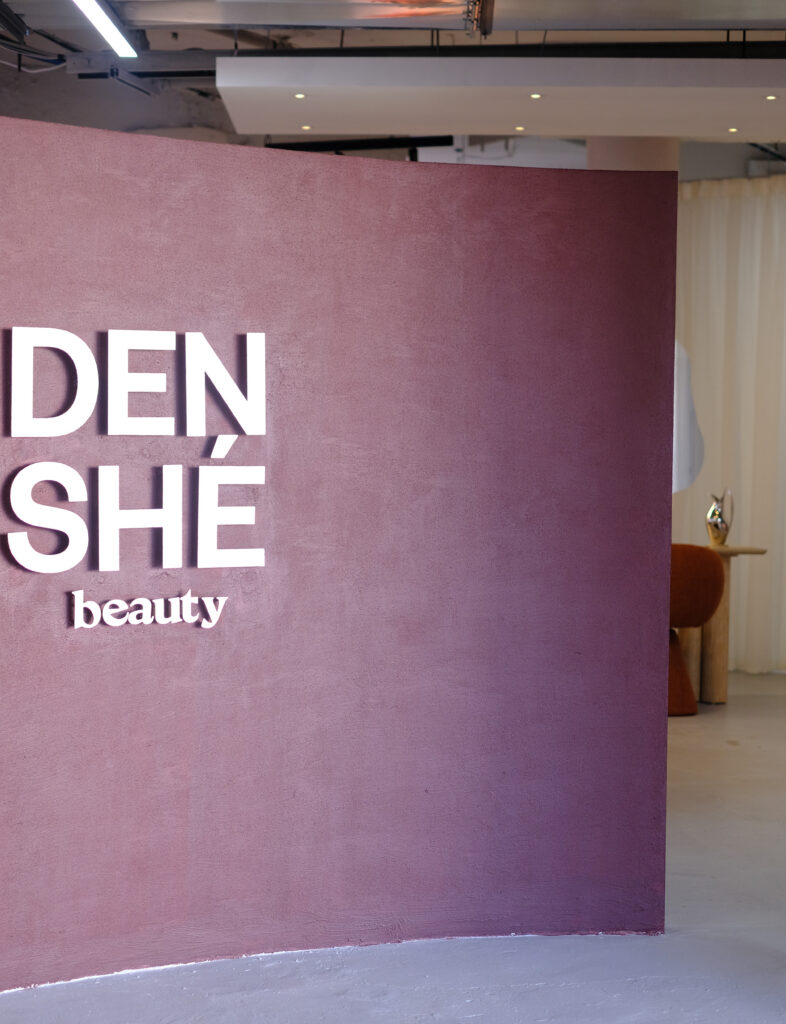 The Denshé Beauty Signature Skin Foundation in a frosted glass bottle with an aluminium coated pump