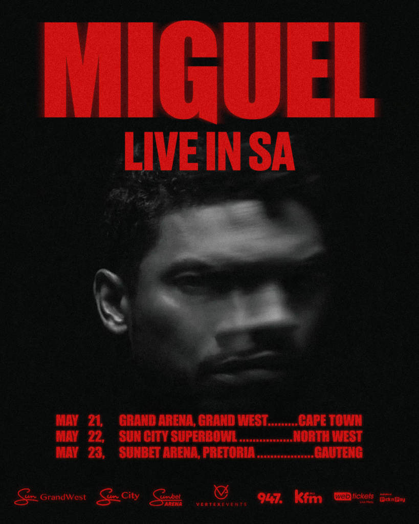 Miguel returns to South Africa in May 2027 for three shows in Cape Town, Sun City and Pretoria. Here are the dates, ticket details and why this tour is different.